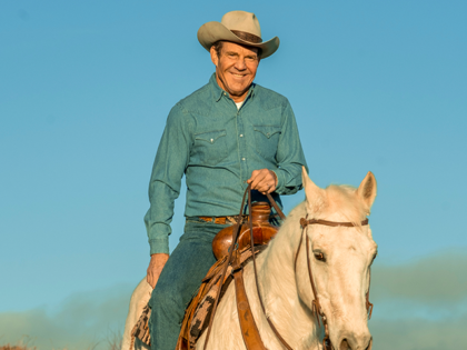 Dennis Quaid, starring as Ronald Reagan in the new film "Reagan,” is seen riding a