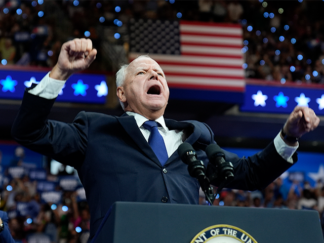 Democratic vice presidential nominee Minnesota Gov. Tim Walz appears with Democratic presi