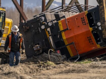 A BNSF train following a derailment on the Swinomish Reservation in Anacortes, Washington,