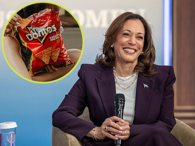 Vice President Kamala Harris and bag of Doritos chips