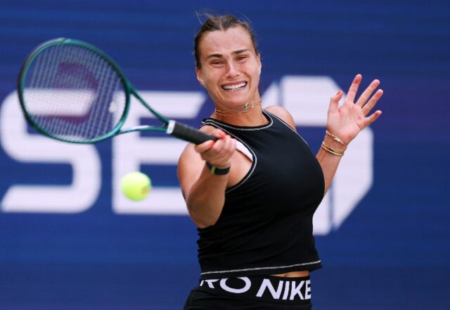 Aryna Sabalenka of Belarus practices in New York in preparation for the US Open tennis cha