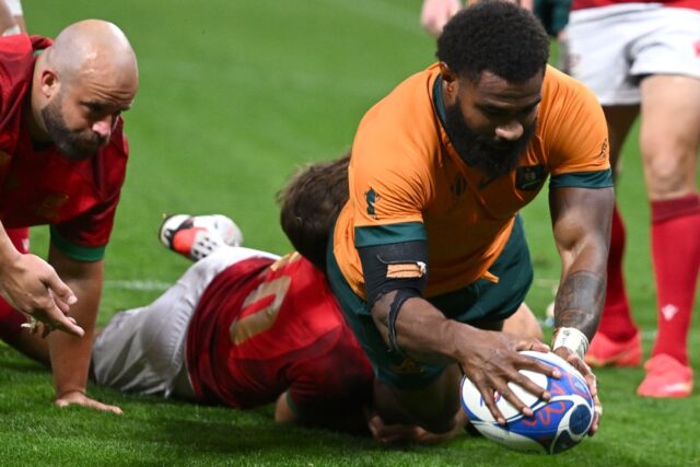 Australia wing Marika Koroibete (R) will return to the Wallabies side for the second Test