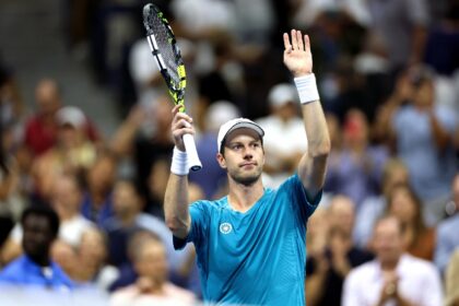 Botic van de Zandschulp celebrates his US Open upset victory over Carlos Alcaraz