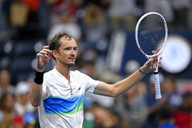 Daniil Medvedev celebrates his victory over Flavio Cobolli at the US Open