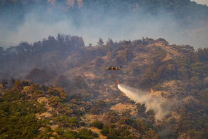 Firefighters battle a strong forest fire in Turkey's Aegean city of Izmir for a third day