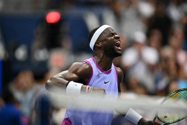 Frances Tiafoe celebrates his US Open victory over compatriot Ben Shelton