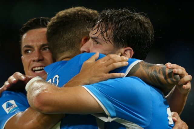 Giovanni Di Lorenzo (C) and Khvicha Kvaratskhelia (R) scored Napoli's goals against Bologn