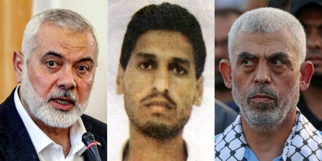 Hamas military chief Mohammed Deif(C) who Israel says was killed in a Gaza strike is seen