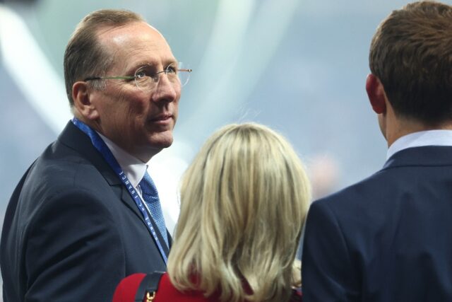 Lyon president John Textor (L) pictured at the end of last season's French Cup final, whic