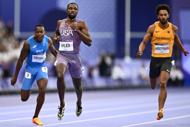 Noah Lyles competes in the semi-finals of the 200m at the Paris Olympics