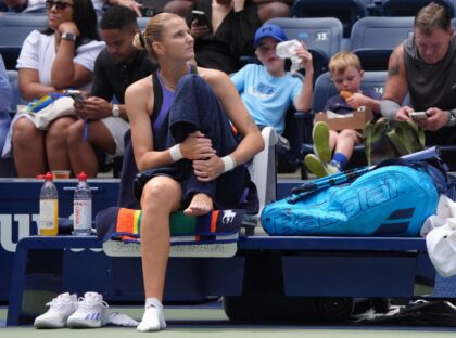 Painful end: Czech Republic's Karolina Pliskova suffered an ankle injury and retired after