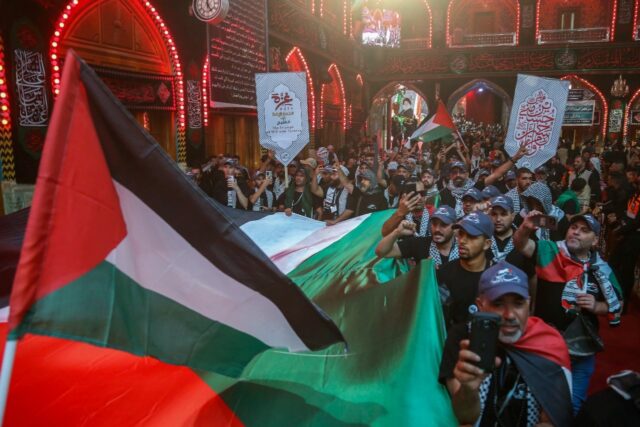 Palestinian flags were on prominent display during the Arbaeen commemorations in Karbala t