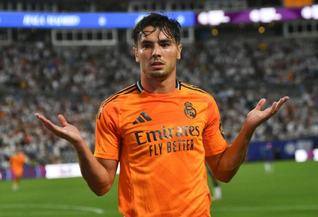 Real Madrid's Spanish forward Brahim Diaz celebrates after scoring his team's second goal