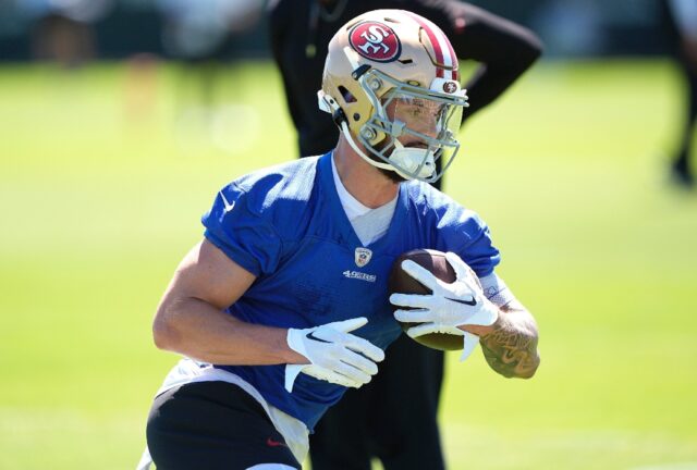 Ricky Pearsall of the San Francisco 49ers works out during mini camp on June 05, 2024 in S