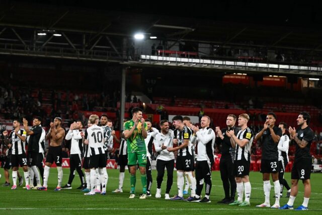 Shoot-out success: Newcastle celebrate their English League Cup second round-win over Nott