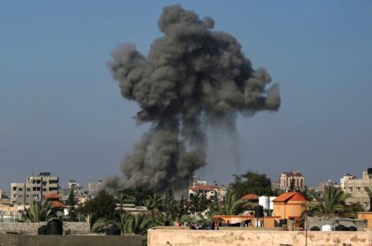 Smoke billows following Israeli bombardment in Nuseirat in the central Gaza Strip on Augus