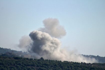 Smoke billows from the site of an Israeli air strike in the southern Lebanese village of C