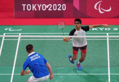 Suhas Lalinakere Yathiraj during his defeat to Lucas Mazur in Tokyo 2020