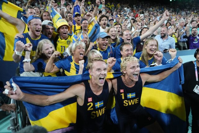 Sweden's David Ahman and Jonatan Hellvig won gold in the men's beach volleyball in Paris