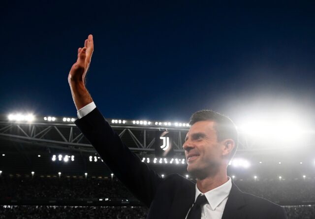 Thiago Motta greets Juve supporters before his home debut as coach, against Como