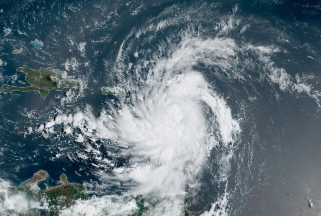 Tropical Storm Ernesto is seen on August 13, 2024 in a satellite image obtained from the N