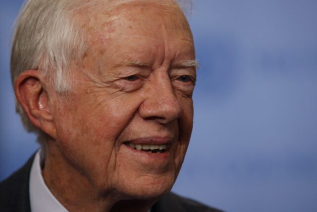 Former US president Jimmy Carter is seen at UN headquarters in New York in October 2007