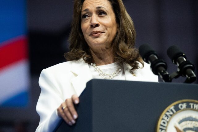 US Vice President Kamala Harris speaks at a campaign rally in Savannah, Georgia on August