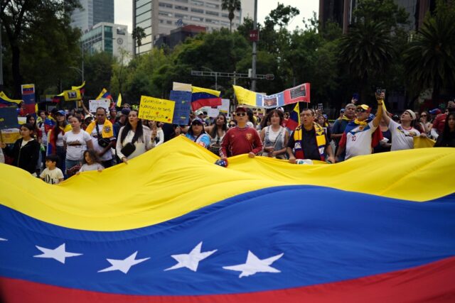 Venezuelans in Mexico protest on August 10. Opposition leader Maria Corina Machado has cal