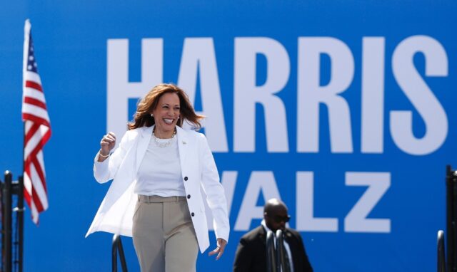 Vice President Kamala Harris is seen before speaking at a campaign rally in Eau Claire, Wi