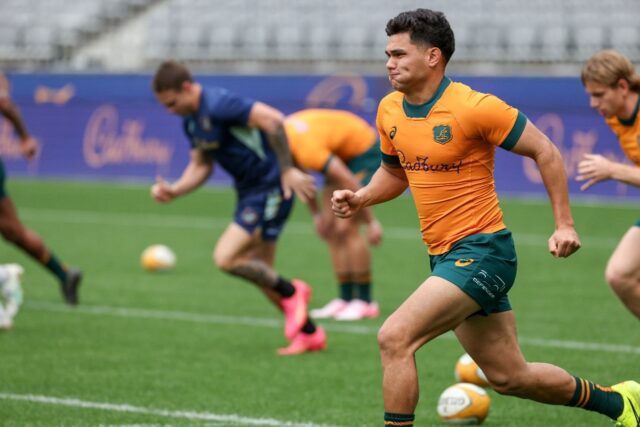 The Wallabies do sprints at Perth Stadium Friday ahead of their Rugby Championship match w
