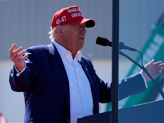 Republican presidential nominee former President Donald Trump speaks at a campaign rally a