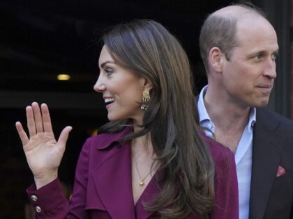 Britain's Kate, Princess of Wales, left, and Britain's Prince William, leave aft