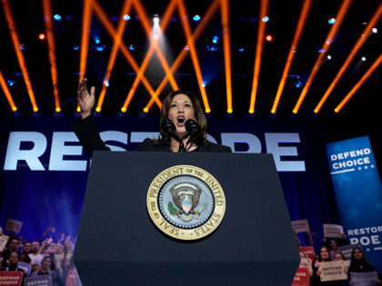 Vice President Kamala Harris speaks before President Joe Biden at an event on the campus o