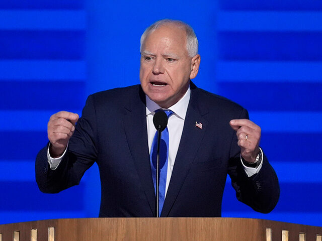 Democratic vice presidential nominee Minnesota Gov. Tim Walz speaks during the Democratic