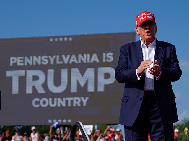 Republican presidential candidate former President Donald Trump arrives for a campaign ral