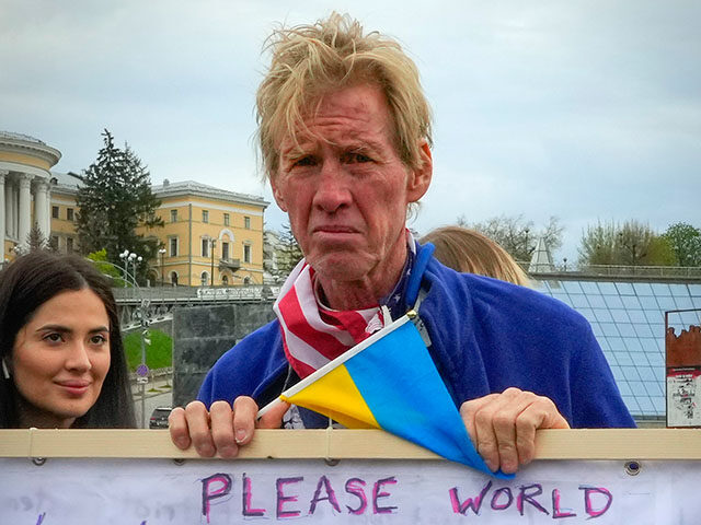 Ryan Wesley Routh takes part in a rally in central Kyiv, Ukraine, Saturday, April 30, 2022