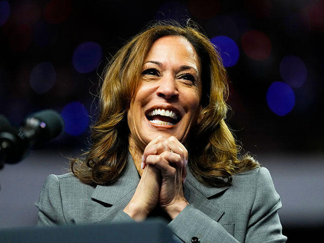 Democratic presidential nominee Vice President Kamala Harris speaks during a rally, Friday