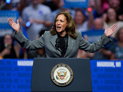 Democratic presidential nominee Vice President Kamala Harris speaks at a campaign event Fr