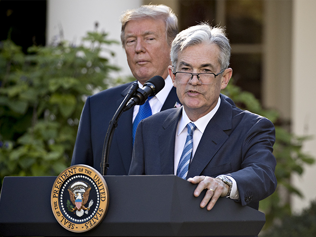 President Donald Trump watches as Jerome Powell speaks in the Rose Garden of the White Hou