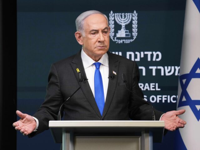 Israeli Prime Minister Benjamin Netanyahu speaks during a news conference in Jerusalem, Mo