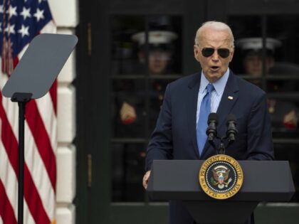 President Joe Biden speaks at a gathering on the South Lawn of the White House, celebratin