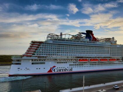 The Carnival Cruise Line ship Mardi Gras docks at Terminal 3 at Port Canaveral, Florida, e