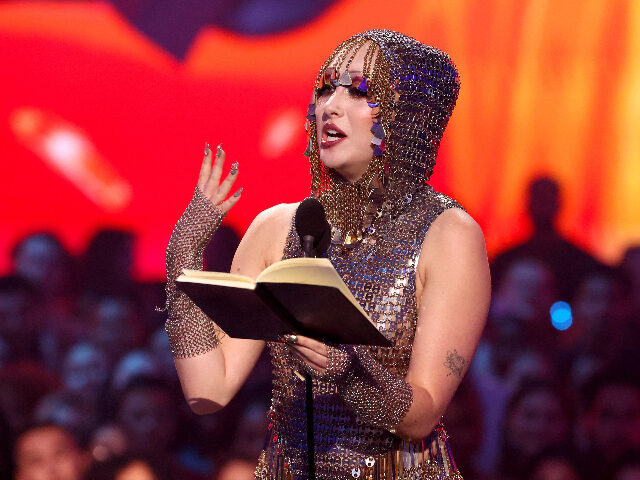 ELMONT, NEW YORK - SEPTEMBER 11: Chappell Roan accepts the Best New Artist award on stage