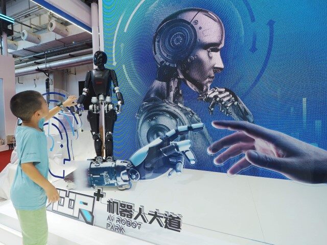 Visitors view a ''humanoid robot'' at the 2024 World Robot Conference