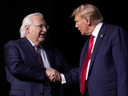 Republican presidential candidate former President Donald Trump greets David Friedman at t