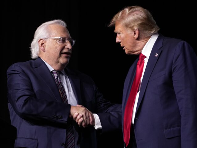 Republican presidential candidate former President Donald Trump greets David Friedman at t