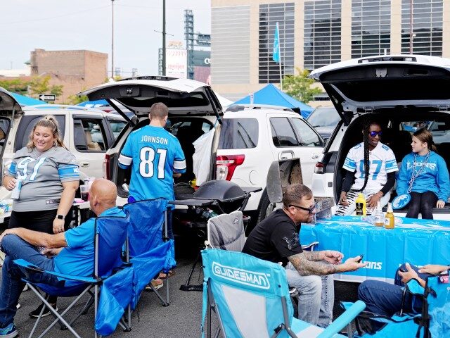 Fans tailgate out side the stadium before the game between the Seattle Seahawks and the De