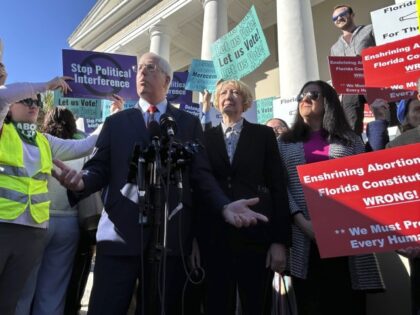 Liberty Counsel founder and Chairman Mathew Staver speaks to reporters in front of the Flo