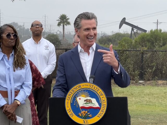 California Gov. Gavin Newsom (D) speaks at a bill signing ceremony in Baldwin Hills, Los A