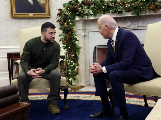 WASHINGTON, DC - DECEMBER 21: U.S. President Joe Biden (R) meets with President of Ukraine